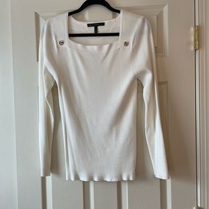 NWT White House Black Market Square Neck White Sweater
